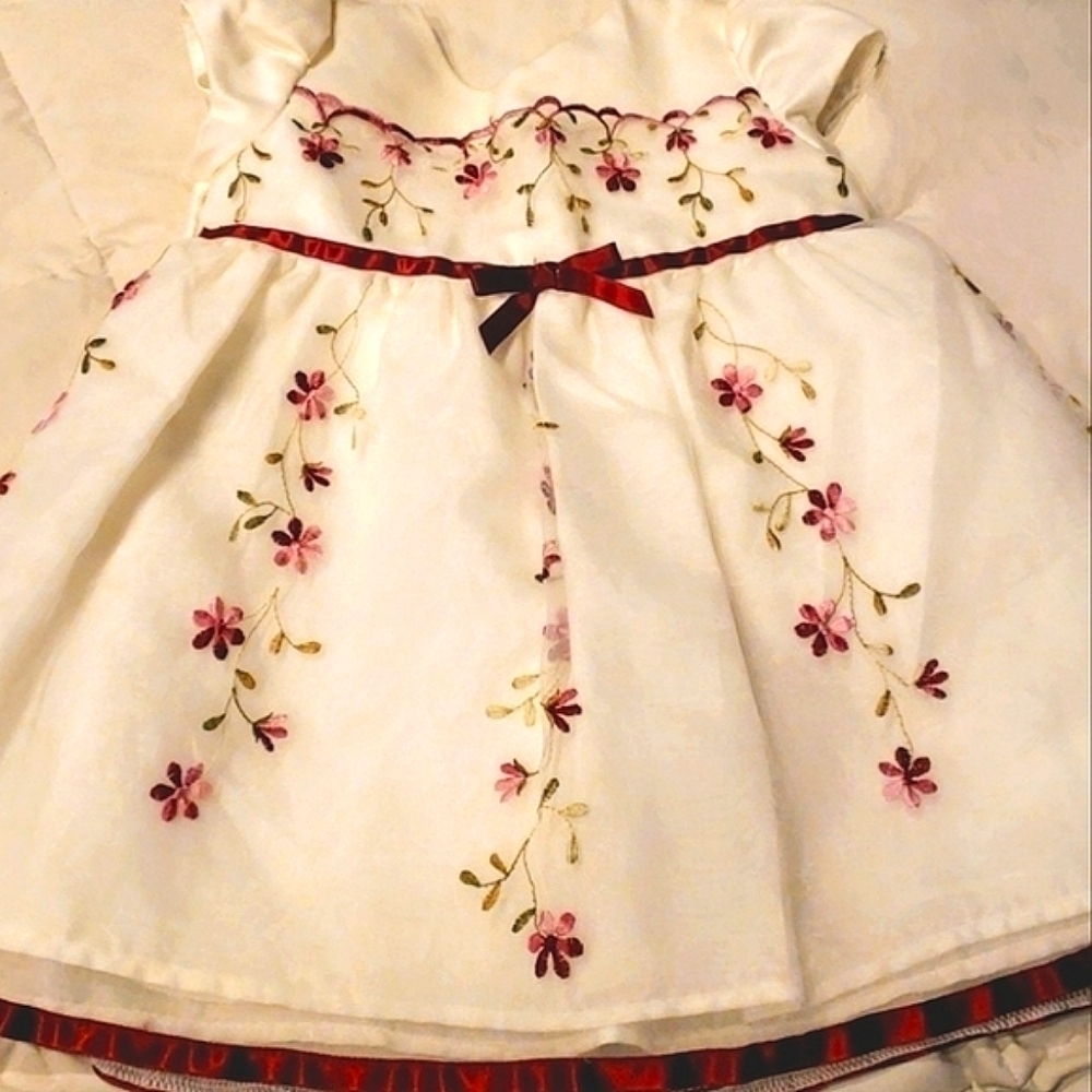 George Tulled Embroidered Dress 12mo Wht/Red